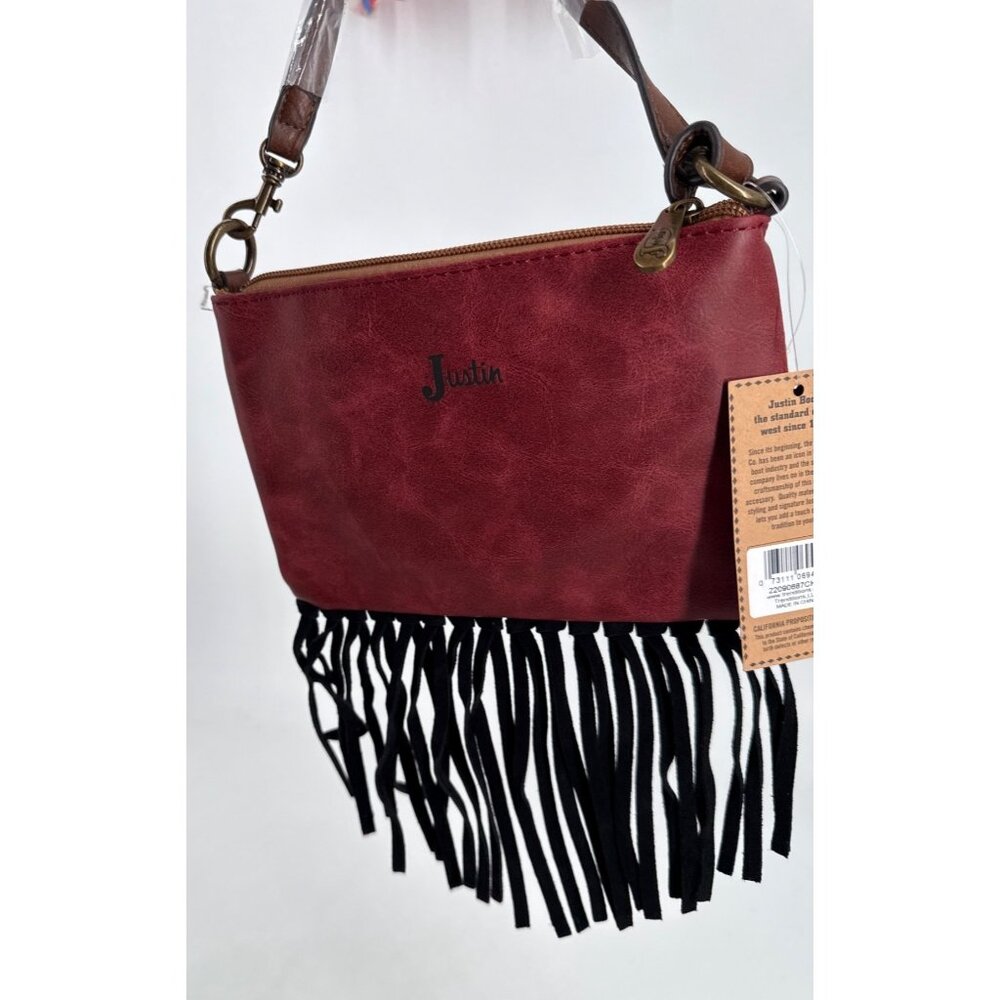 Justin Womens Convertible Bag Purse Leopard Print Fringe New Western - Picture 3 of 7
